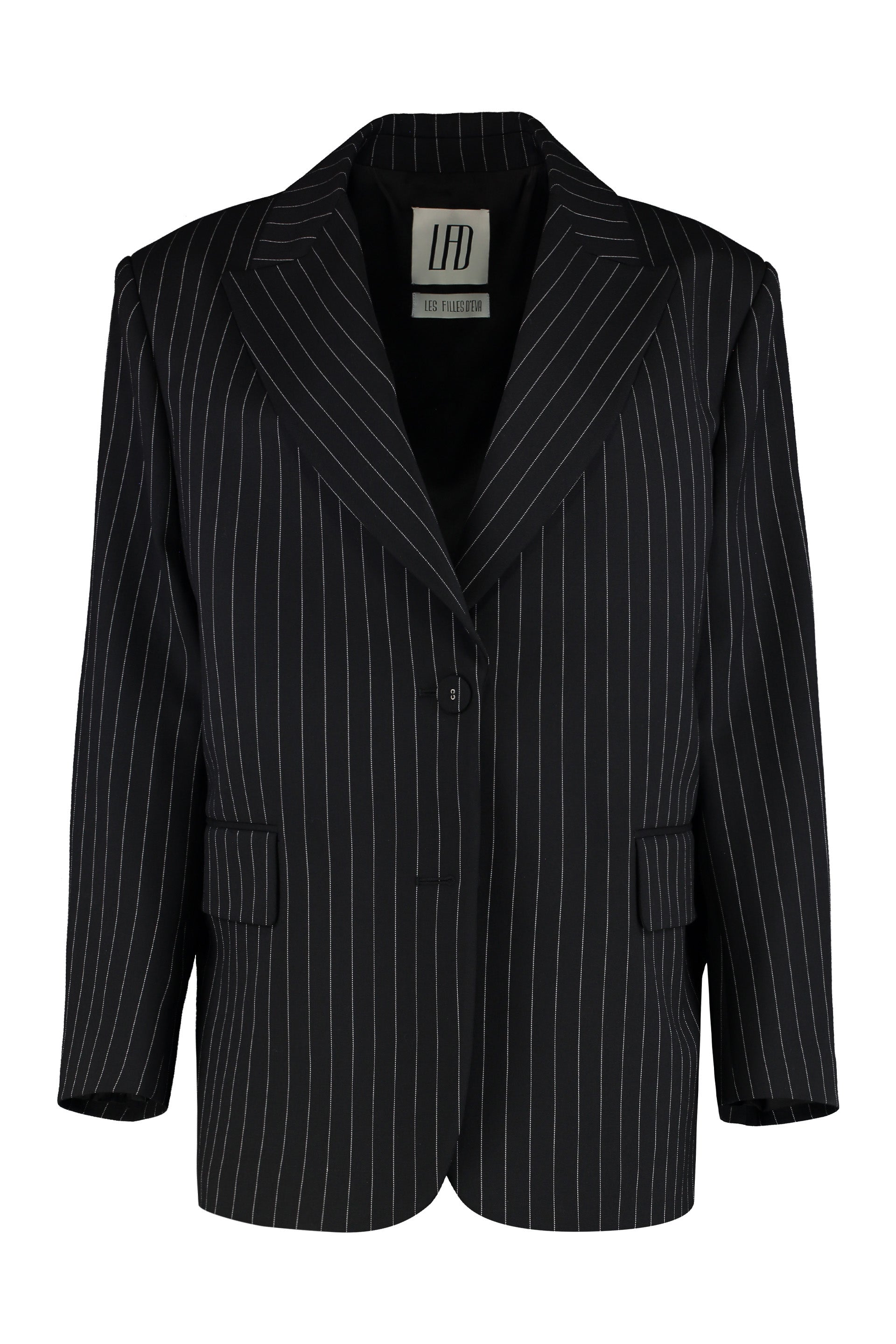 Oversized Pinstripe Blazer with Notch Lapel & Structured Shoulders