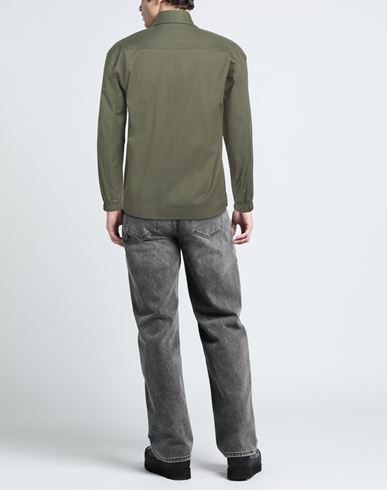 Man Shirt Military green Size L Cotton, Nylon, Elastane