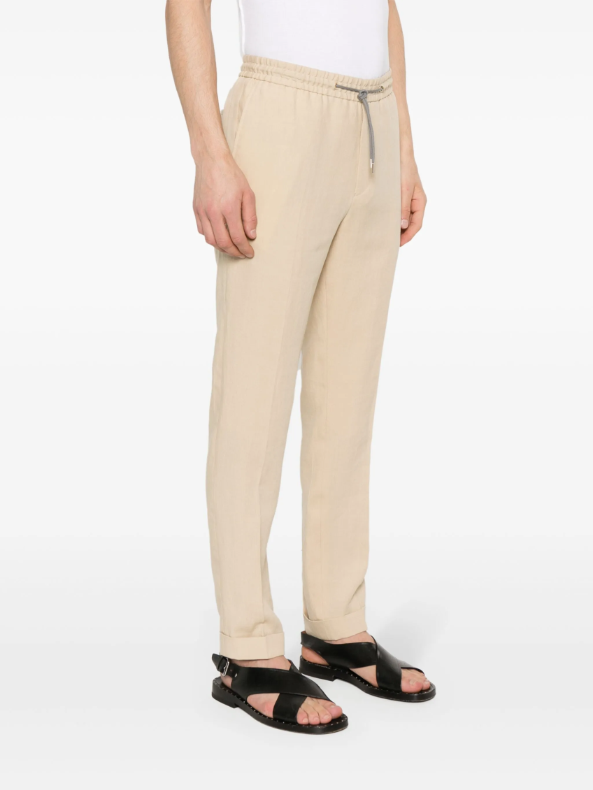 Light Brown drawstring-fastening linen trousers