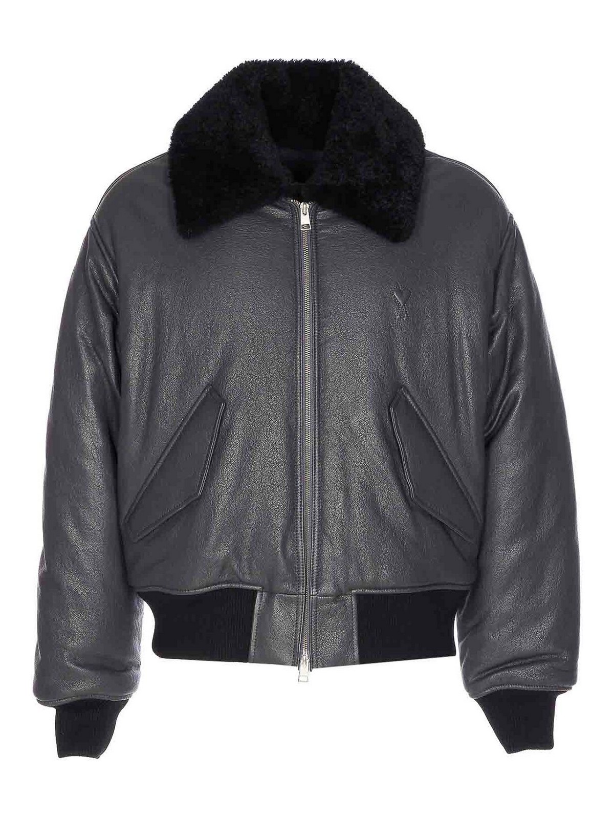 Black Leather Bomber Zip Closure