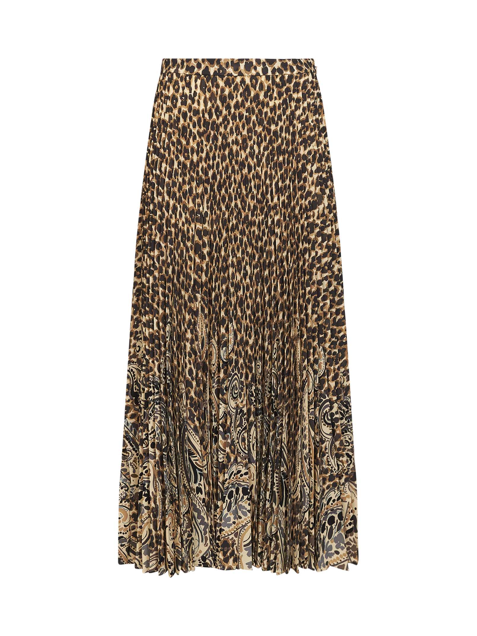 Pleated Animalier Paisley Skirt — Multicolor