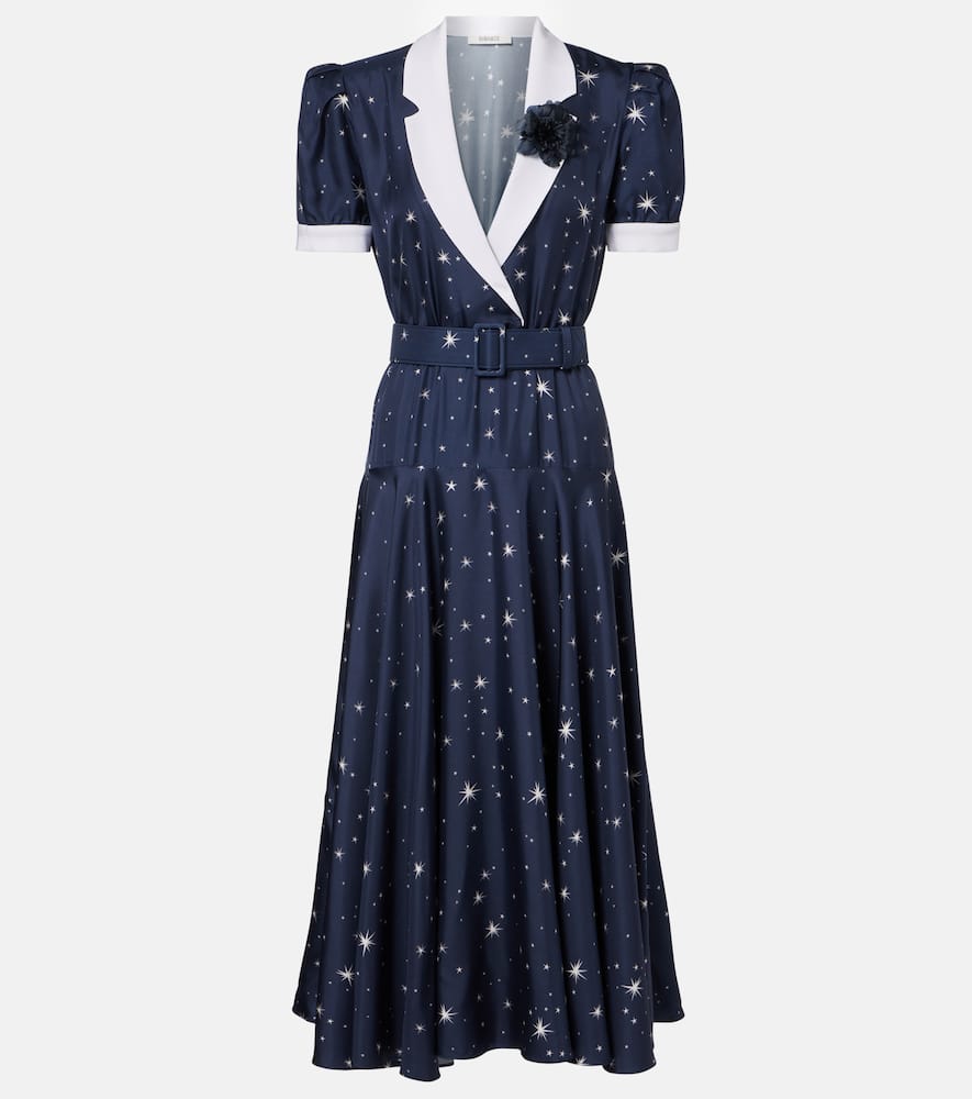 Printed silk twill midi dress