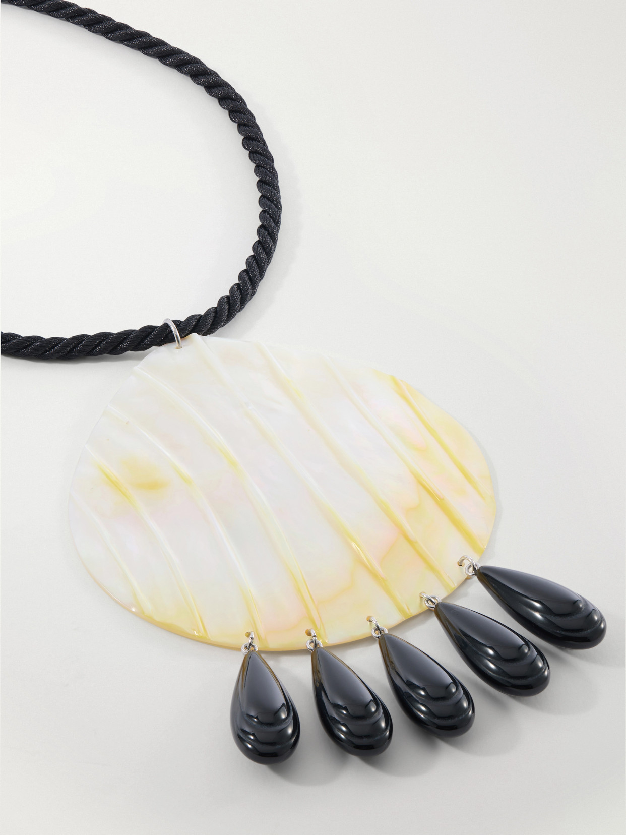 Iris Rhodium-plated, Shell, Resin And Cord Necklace - Black