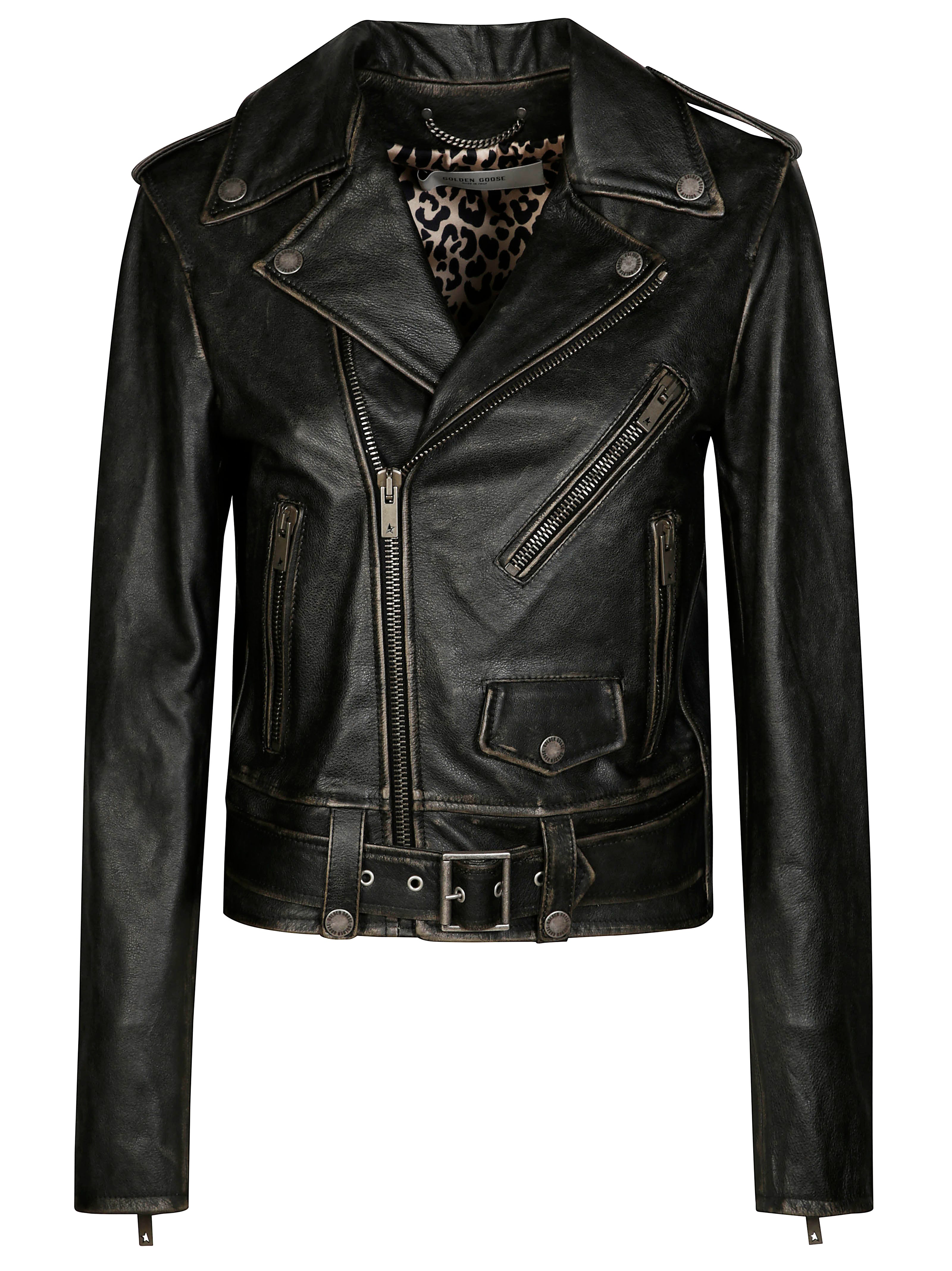 Distressed-effect Leather Biker Jacket