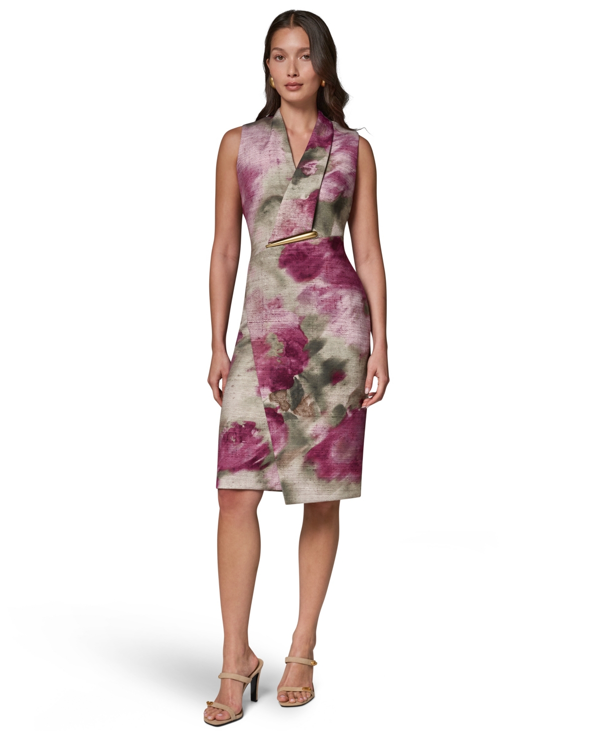 Women's Floral Sheath Hardware Dress - Prune Multi