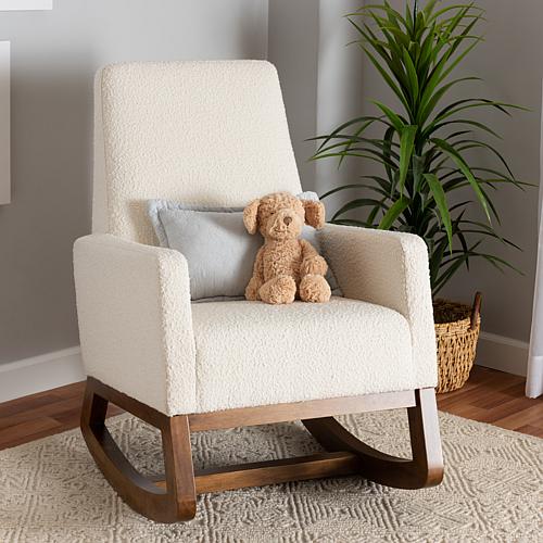 Yashiya Mid-Century Modern Boucle and Wood Rocking Chair