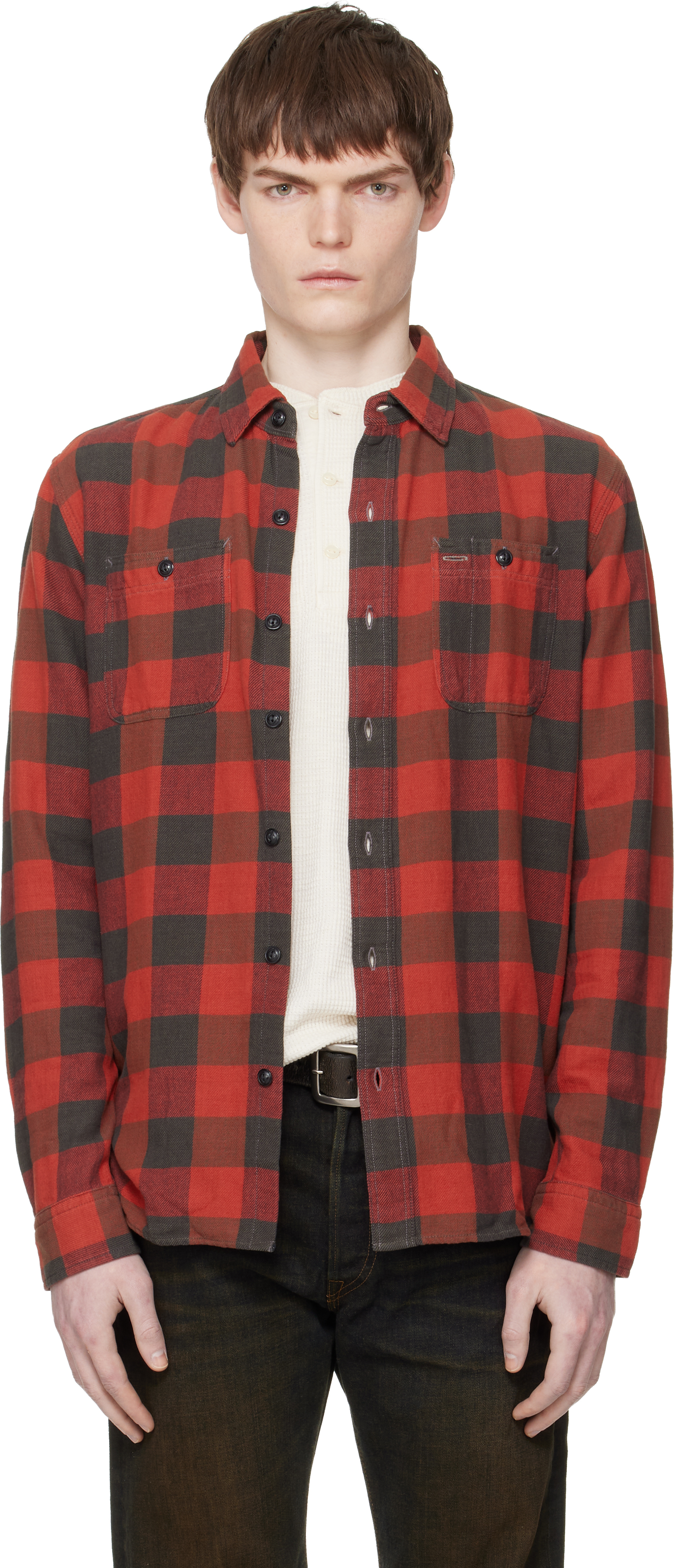 Red & Black Plaid Twill Work Shirt