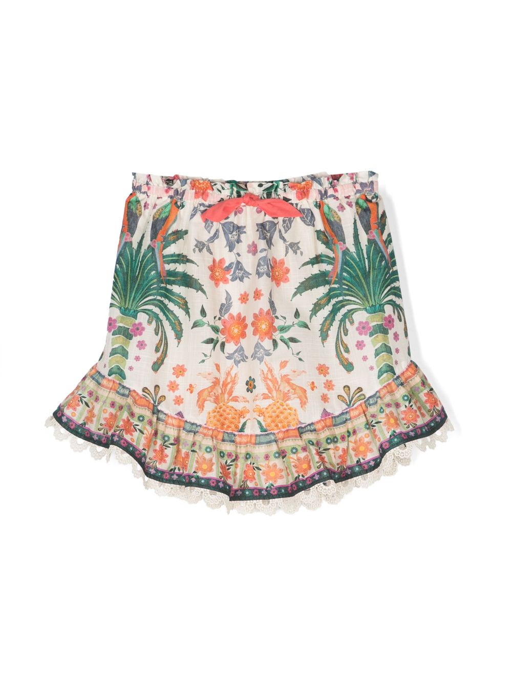 Tropical-print cotton skirt - Neutrals