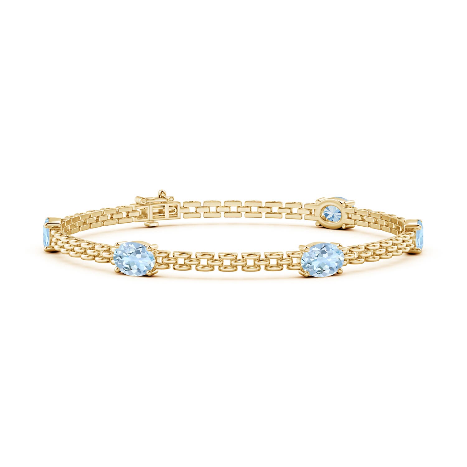 Angara 3.0 Carats Five Stone Oval Aquamarine Station Link Bracelet in 14K Yellow Gold