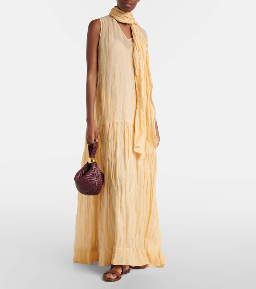 Scarf-detail cotton-blend maxi dress