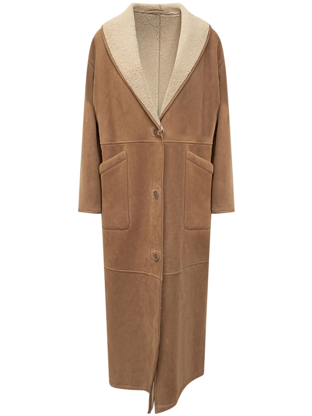 Shearling leather coat - Brown