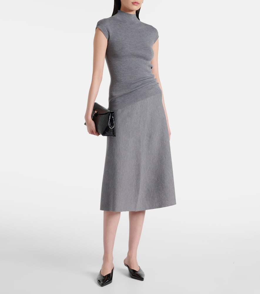 Wool high-rise midi skirt