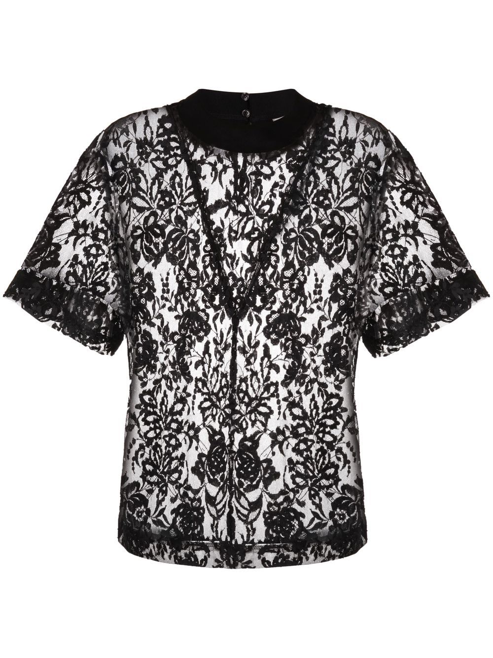 Floral-lace short-sleeve top - Black