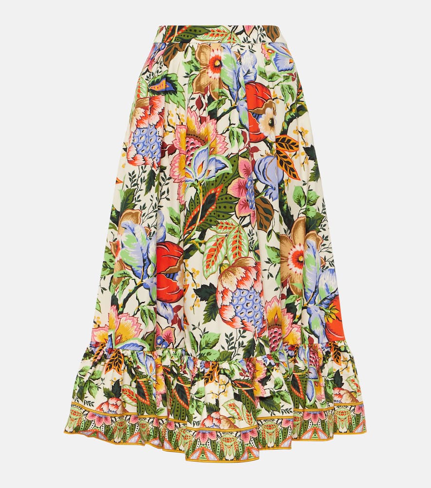 High-rise floral cotton midi skirt