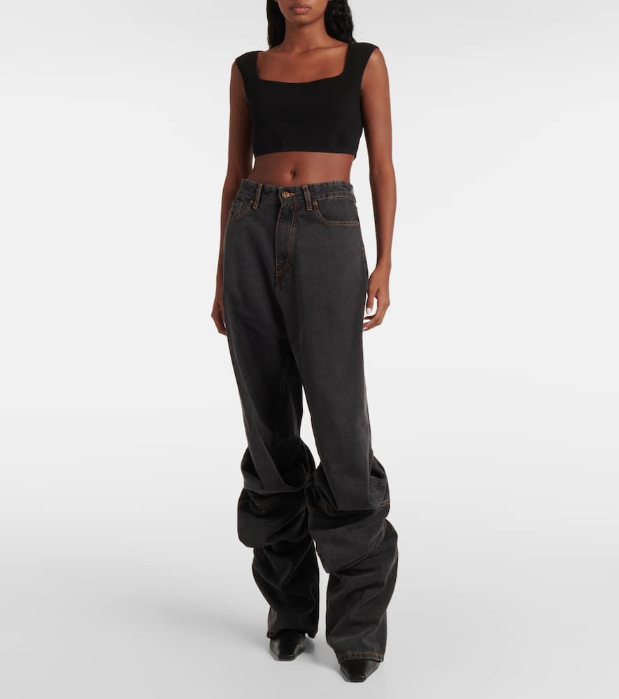Evergreen Draped Cuff wide-leg jeans