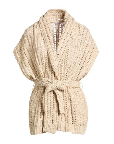 Woman Cardigan Beige Size XXL Silk, Linen, Polyamide, Polyester