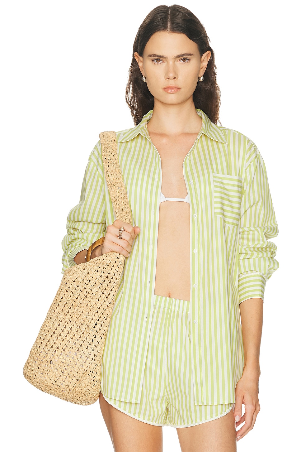 Solid & Striped The Avril Button Down Shirt in Guava - Green. XL also in S