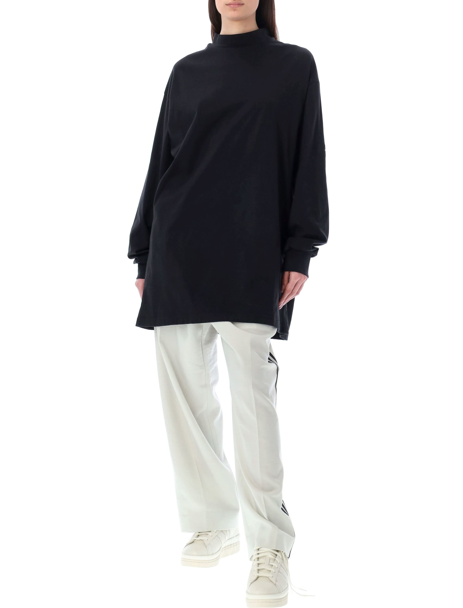 Mock-neck long-sleeved cotton T-shirt - Black