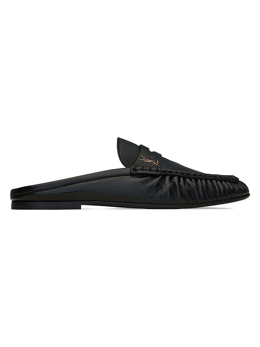 Women's Le Loafer Mules in Shiny Creased Leather - Black