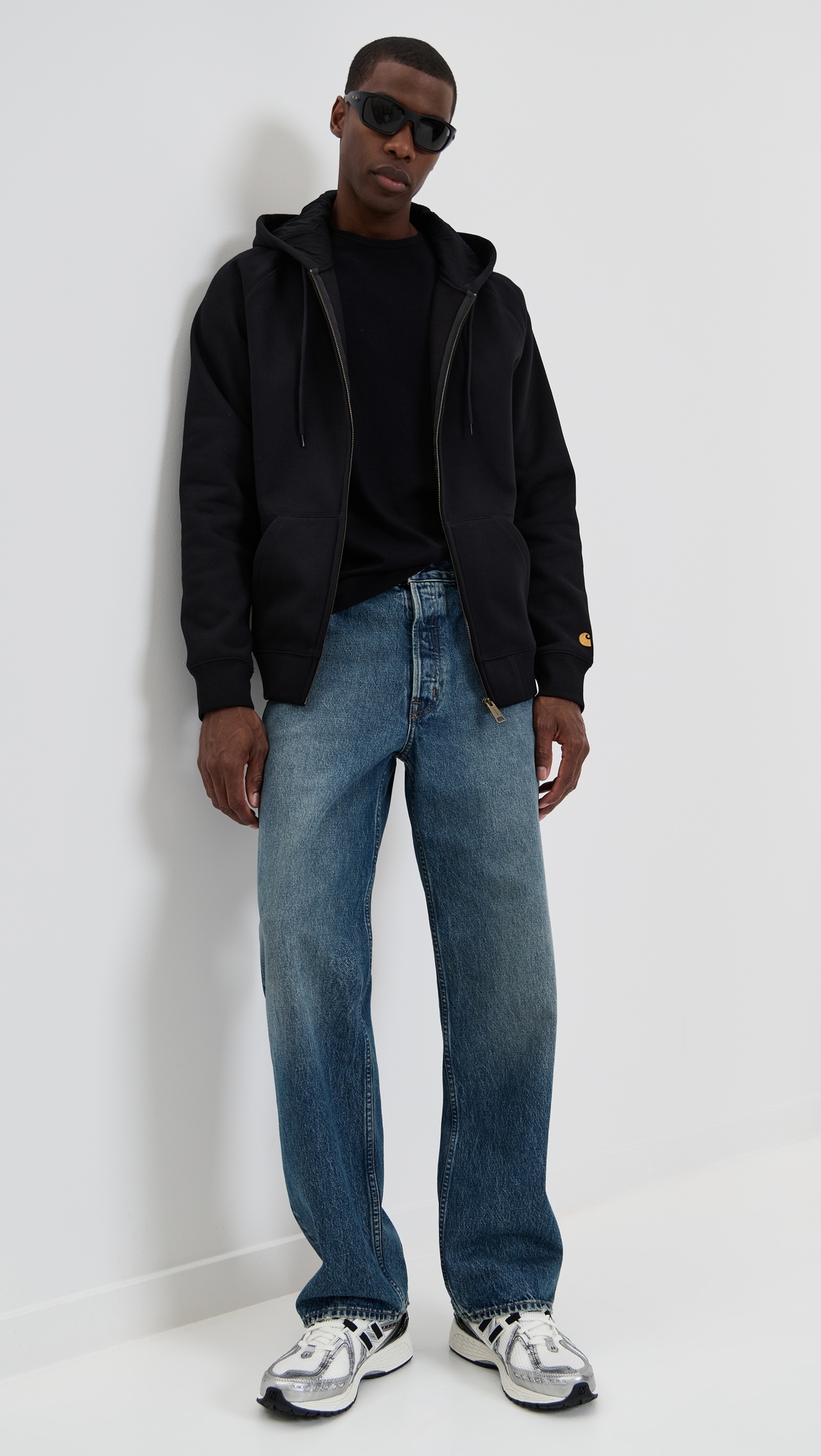 Carhartt WIP Hooded Chase Full Zip Sweatshirt Black / Gold