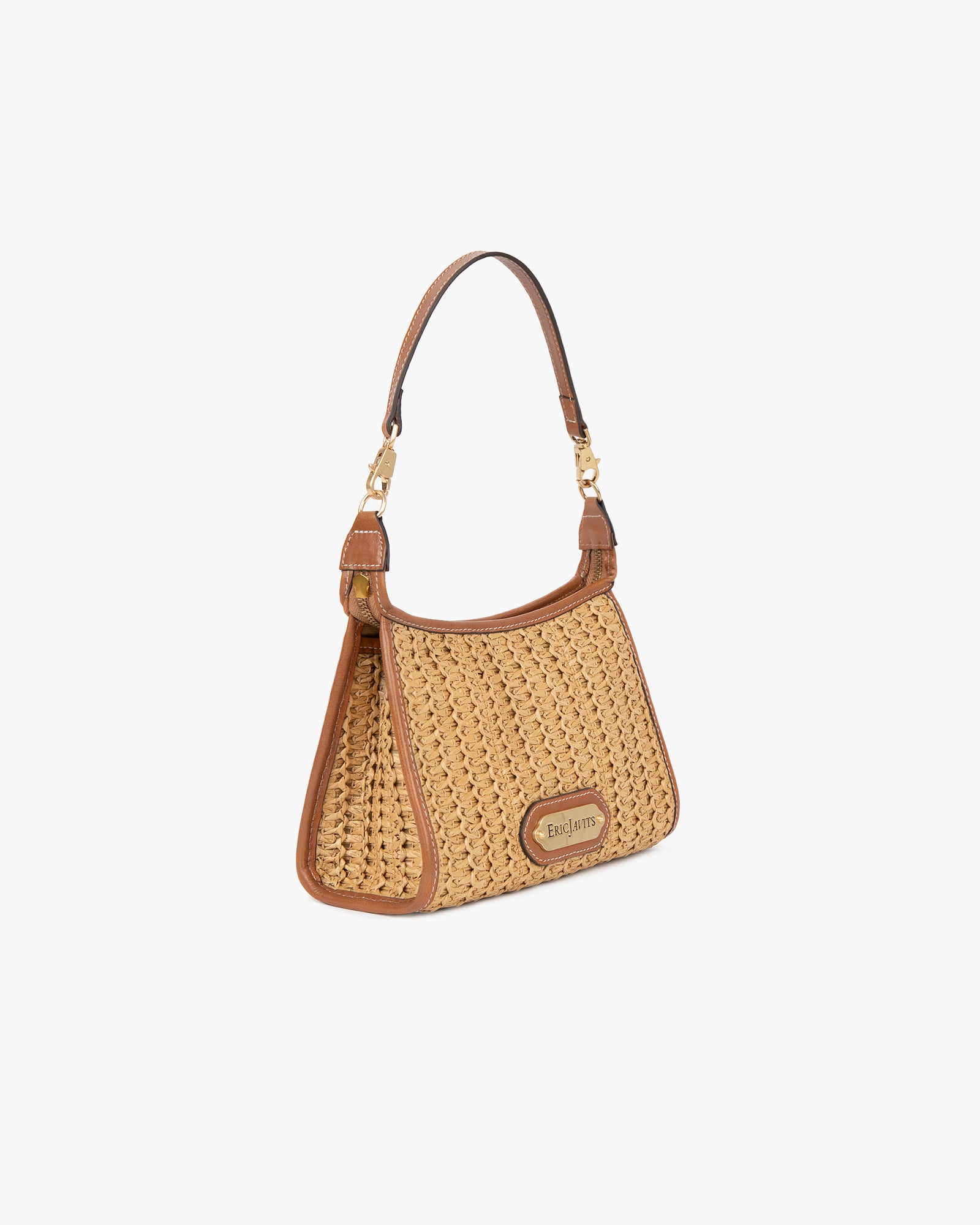 Lil Zippy Women's Small Zip Pouch with Crochet Raffia and Leather Trim for Women