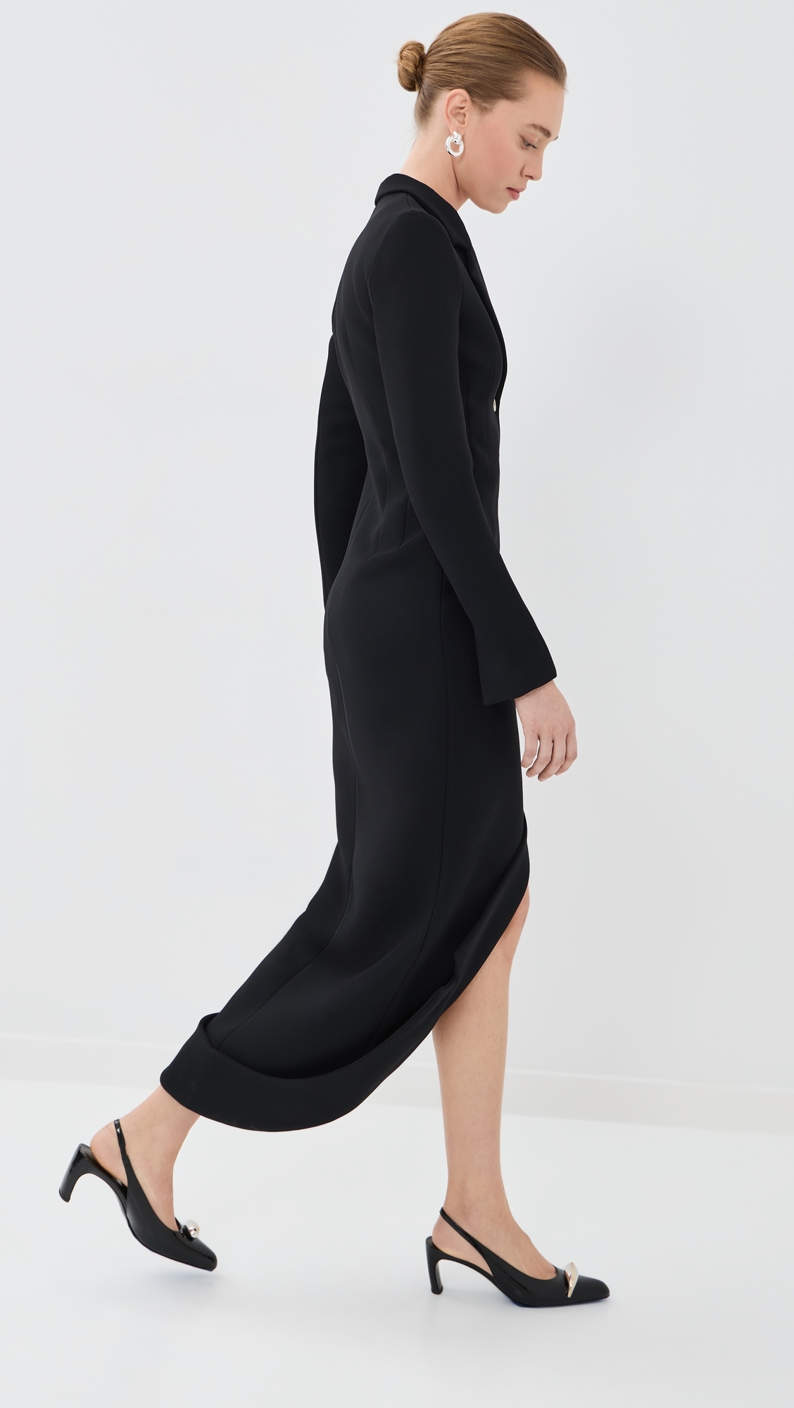 A. W.A. K.E. MODE Tailored Shirt Dress with Jacket Collar At Hem Black