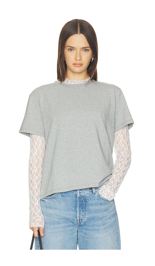 LNA Mirage Lace Two Piece Long Sleeve Top in Grey. - L also in M