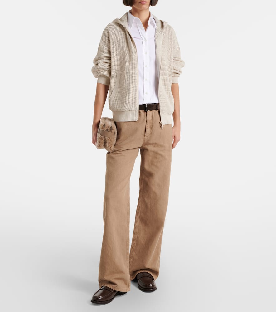 Mid-rise cotton and linen wide-leg pants