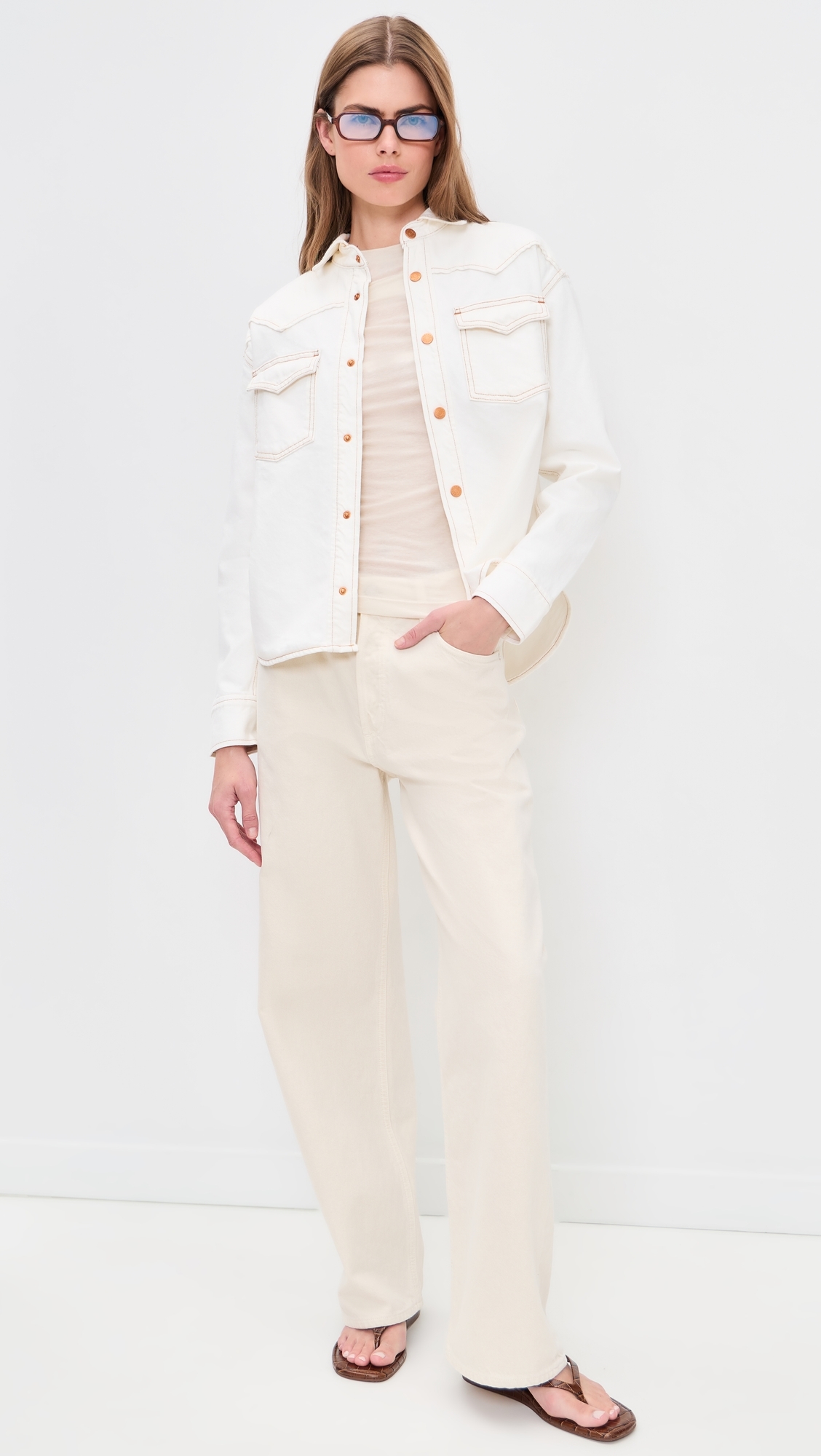 Cassidy Denim Button Down Shirt Natural White