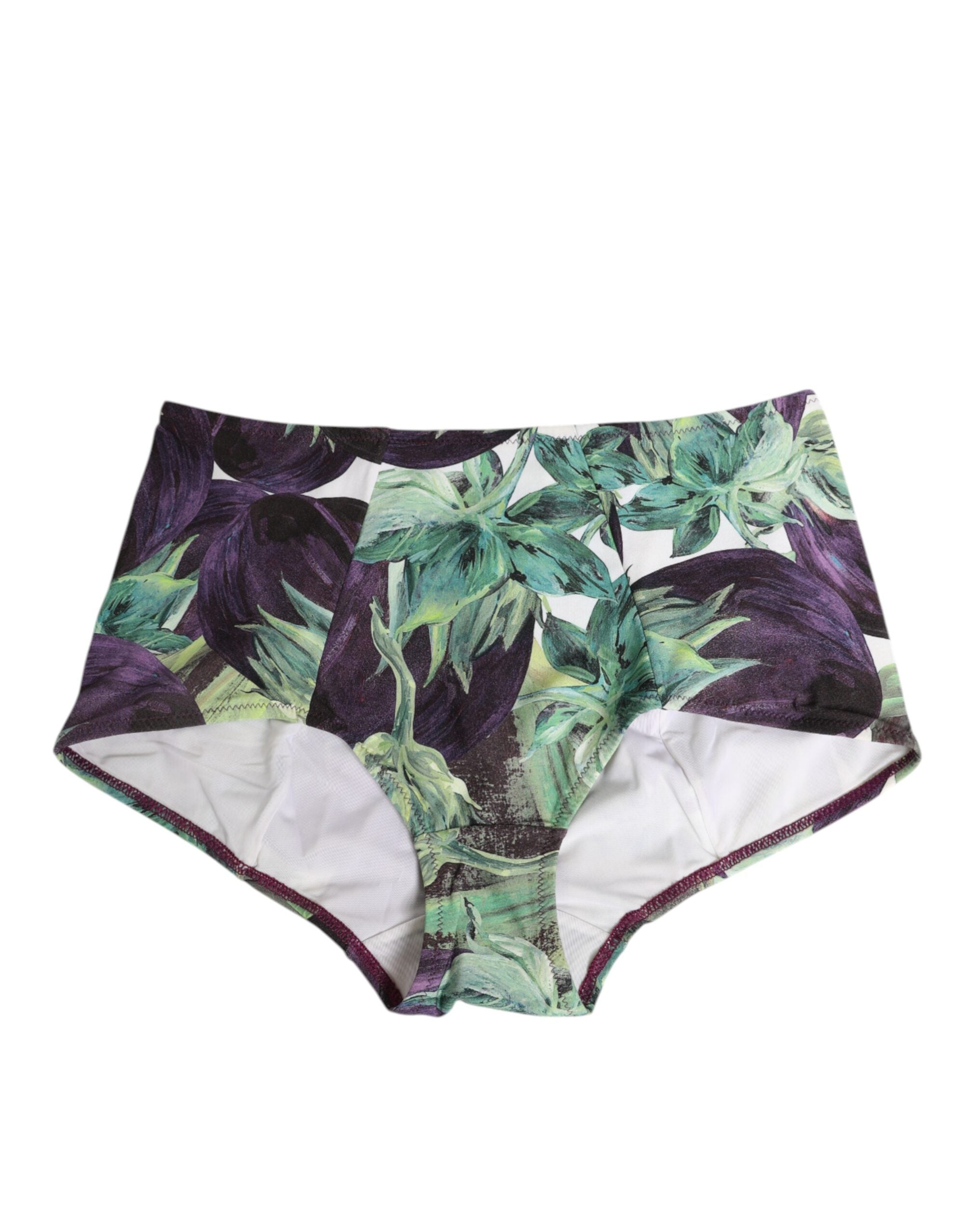 Eggplant & Leaf Print Briefs — Purple
