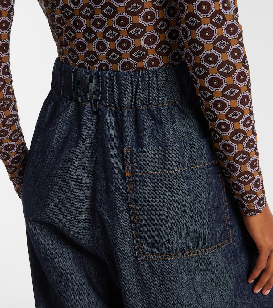Pleated high-rise wide-leg jeans