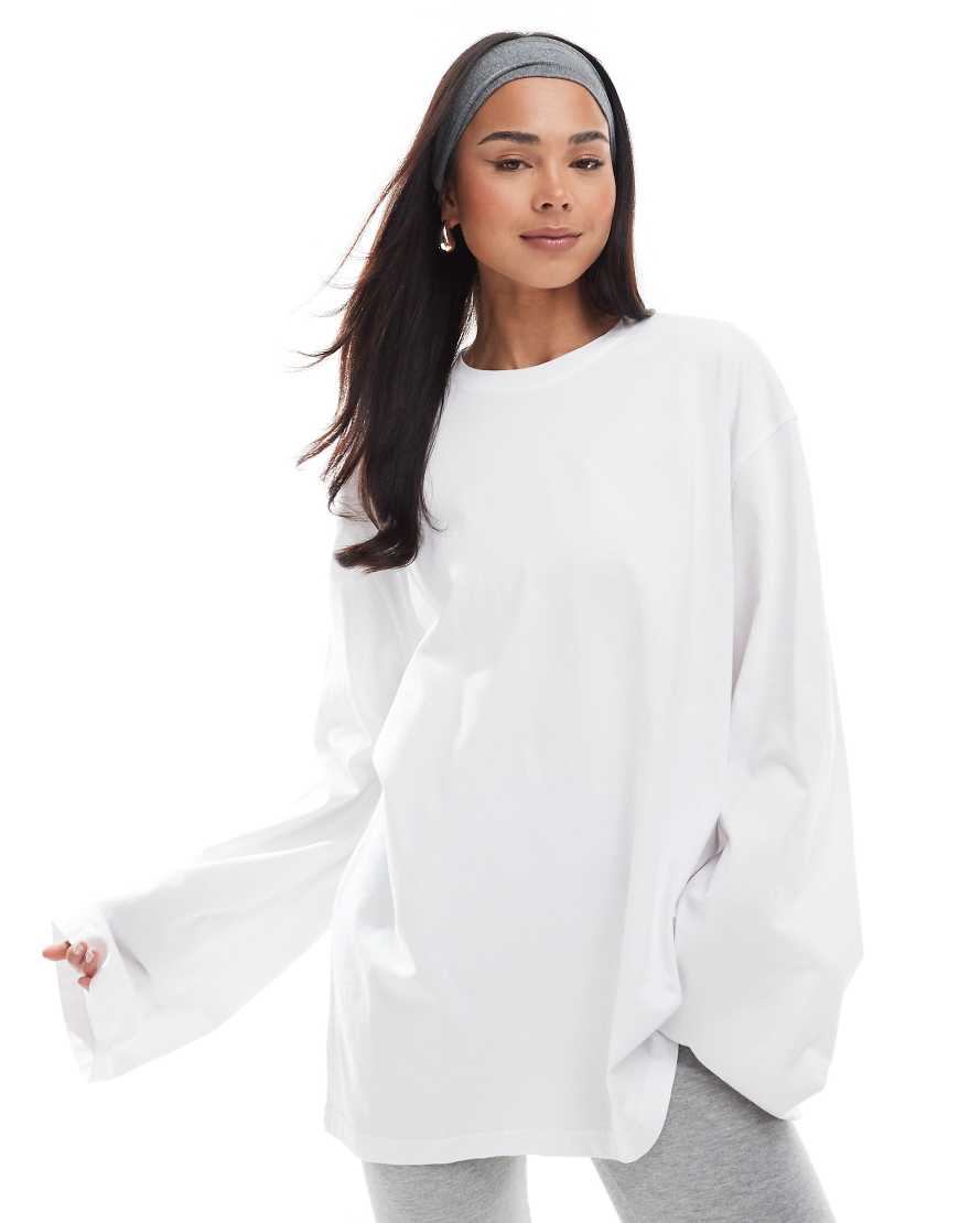 Weekday oversized long sleeve top in white