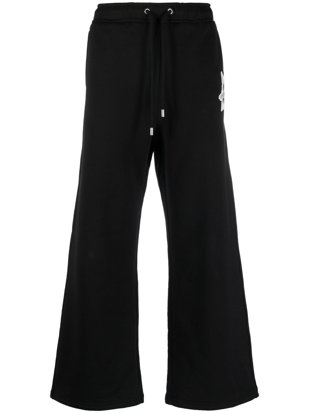 Embroidered-rabbit wide-leg track pants - Black