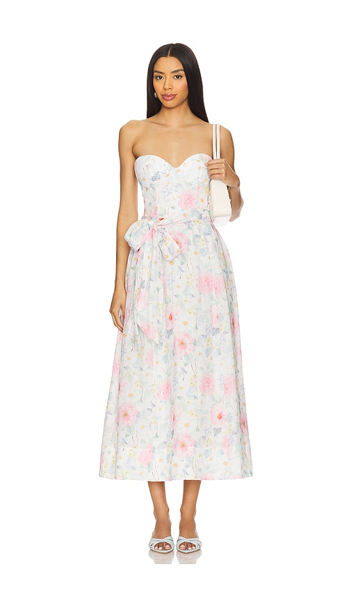 Bardot Floral Printed Tie Midi Dress in Ivory. Größe 8. Also in 10, 12