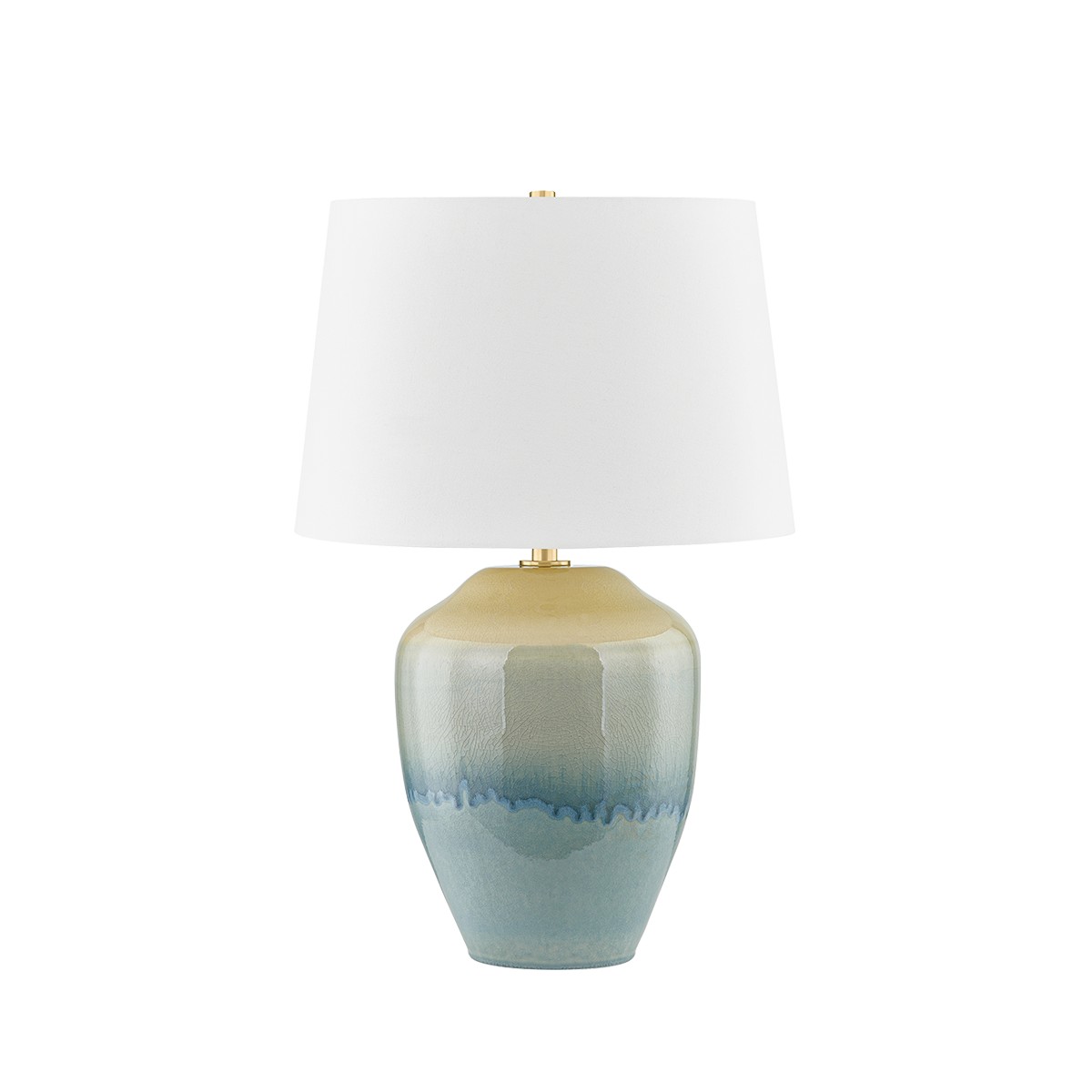 Aged Brass Ceramic Crackle Emerald Tide Table Lamp from the Montville Collection