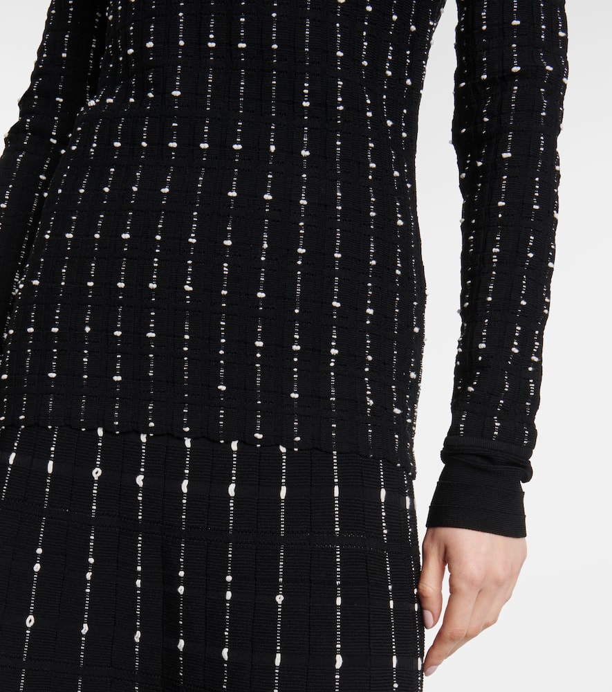 Ribbed-knit cotton-blend mockneck sweater