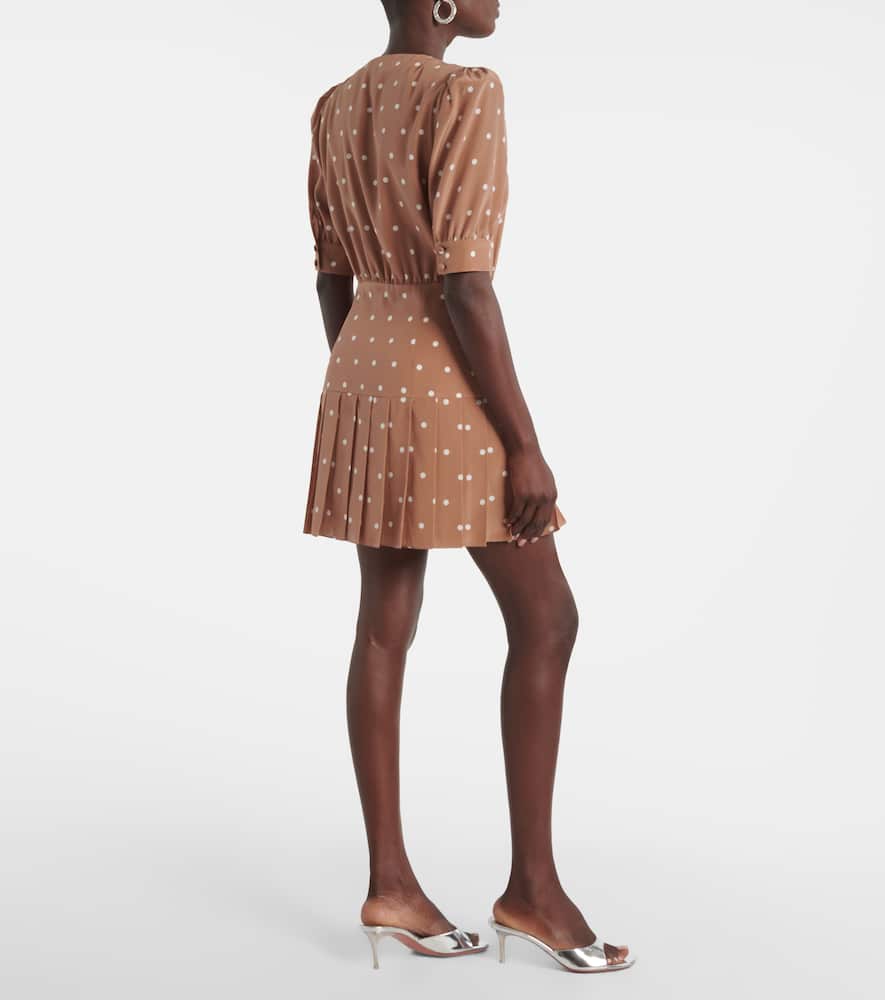 Pleated polka-dot silk minidress