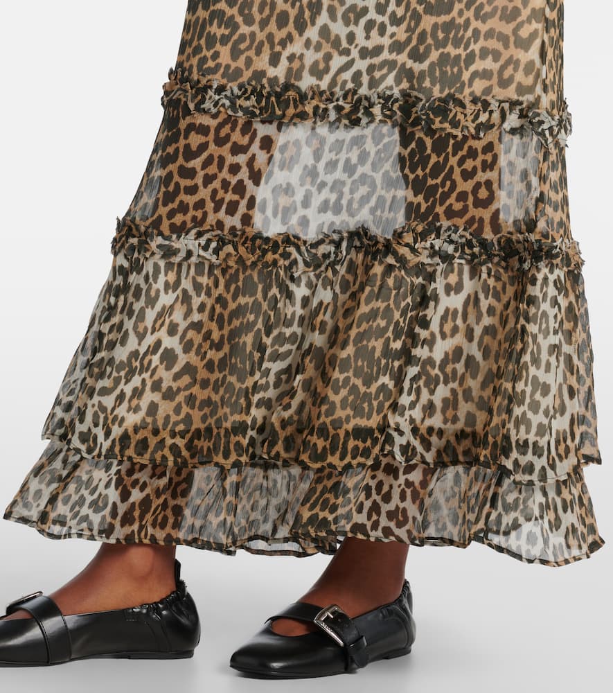 Leopard-print ruffled chiffon maxi skirt
