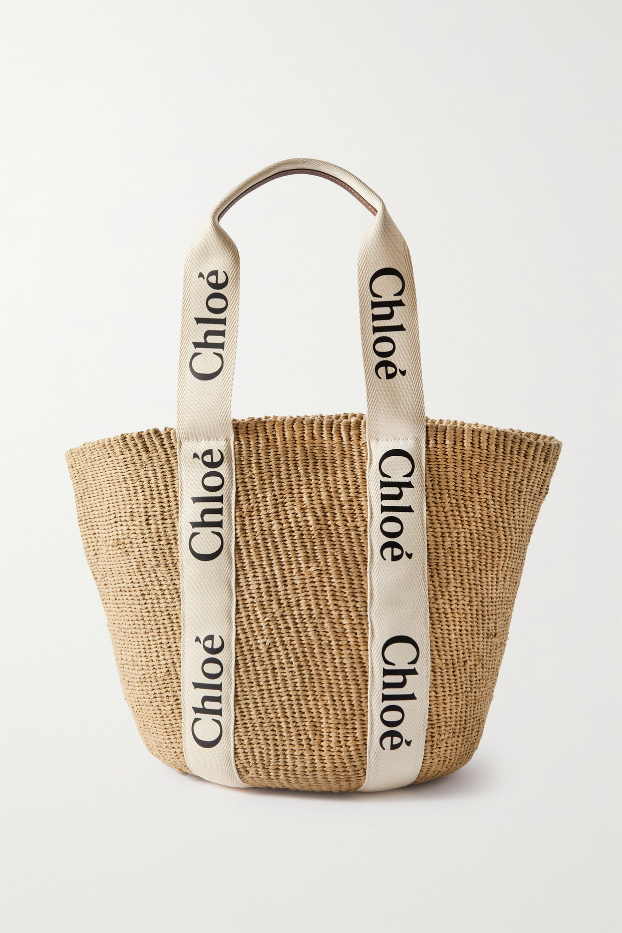 Woody Large Leather-trimmed Raffia Tote