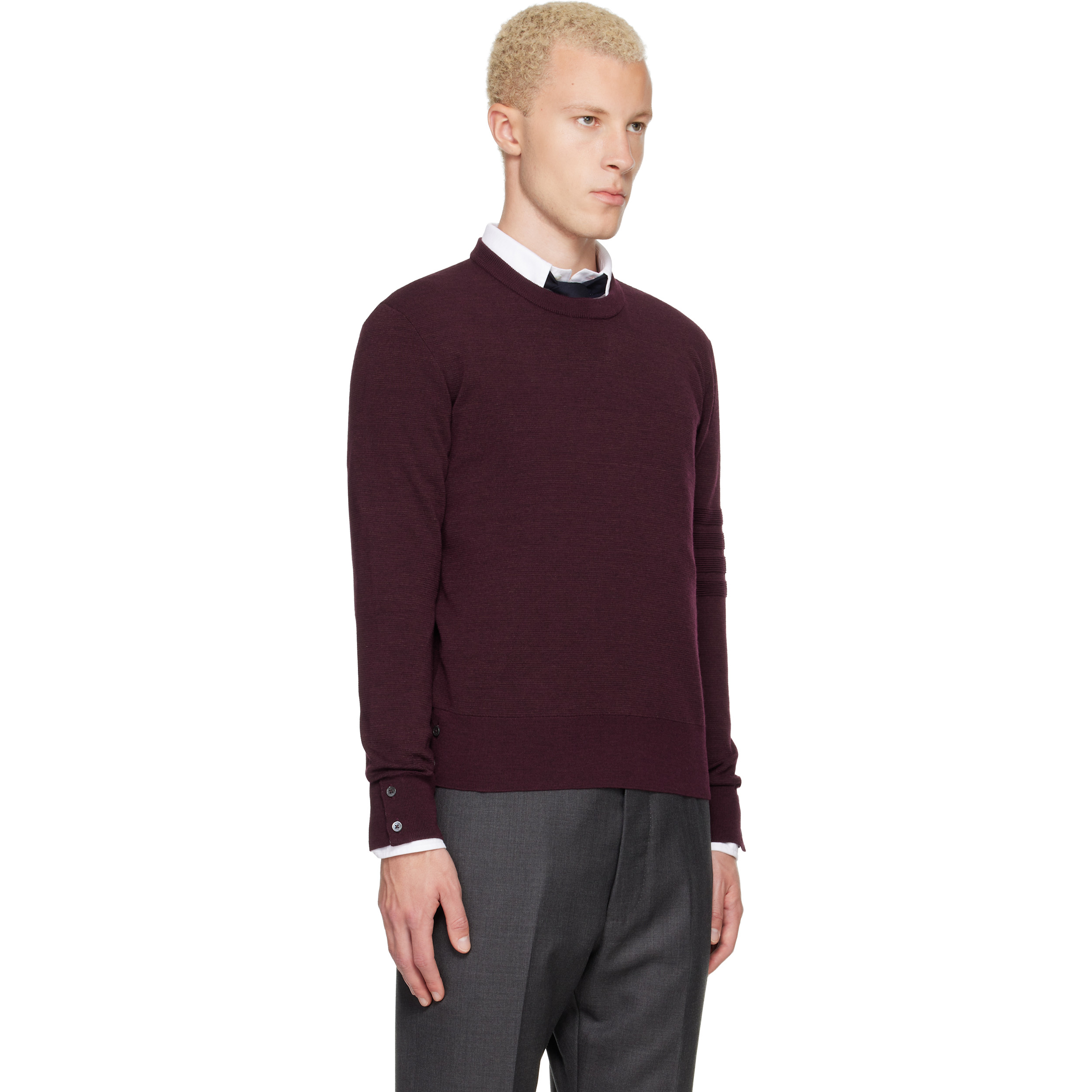 Burgundy Ottoman Milano Stitch 4-Bar Bomber Sweater