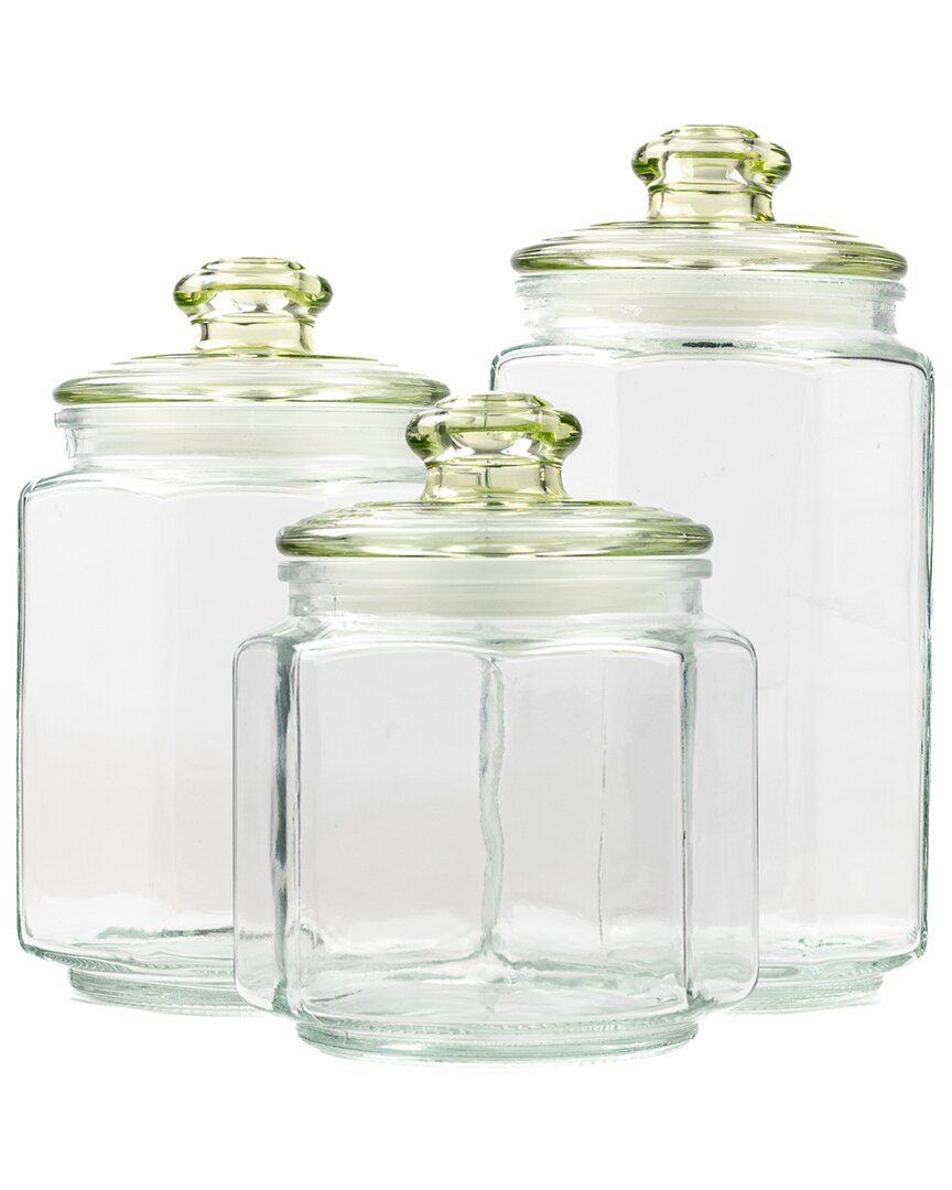 10 Strawberry Street Set of 3 Alcott Canisters Jade Lid