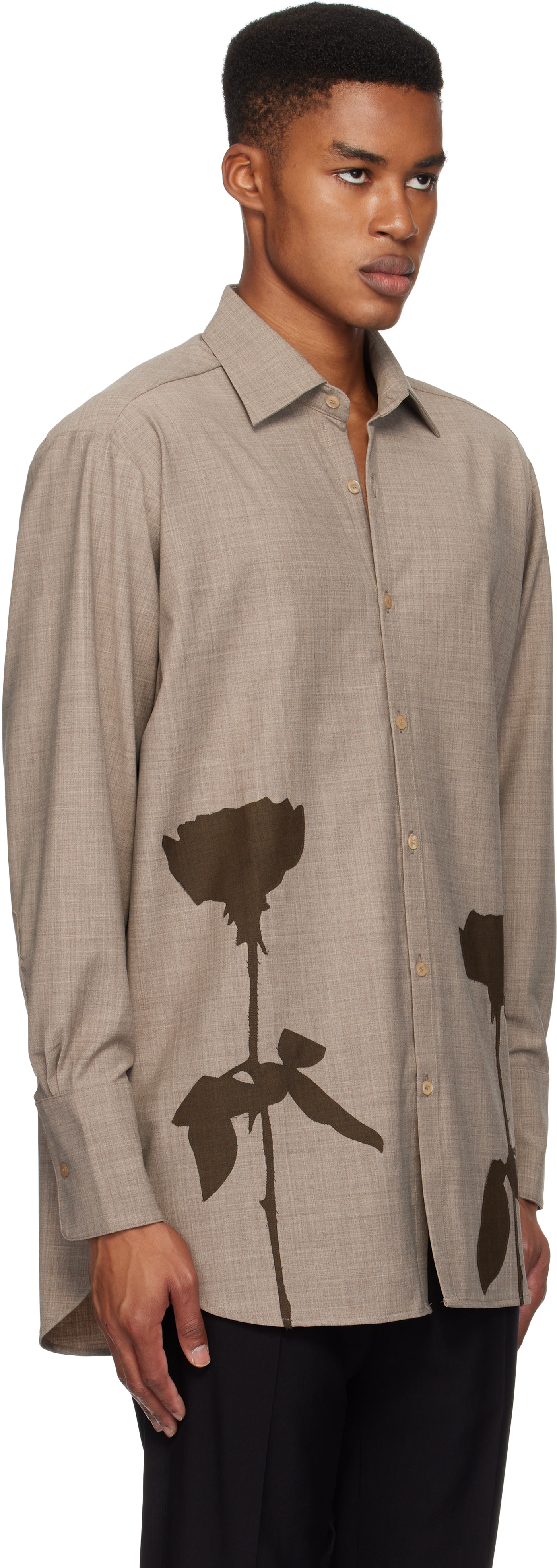 Ludovic de Saint Sernin ベージュ＆ブラウン Go To Flower シャツ