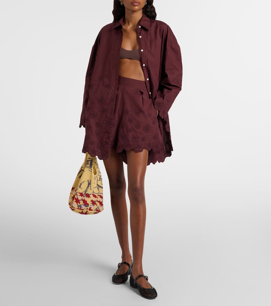 Embroidered floral cotton poplin shorts