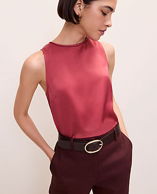 Ann Taylor Mixed Media Lace Trim Top
