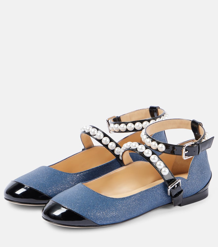 Embellished denim Mary Jane flats