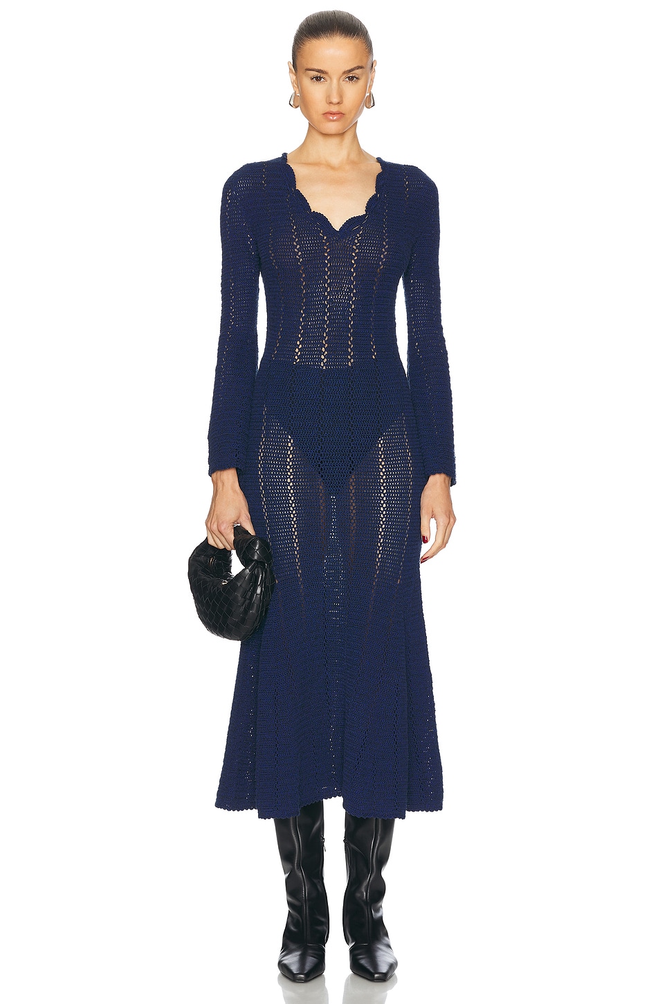 ESCVDO Nani V Neck Midi Dress in Navy - Blue.  XS also in L