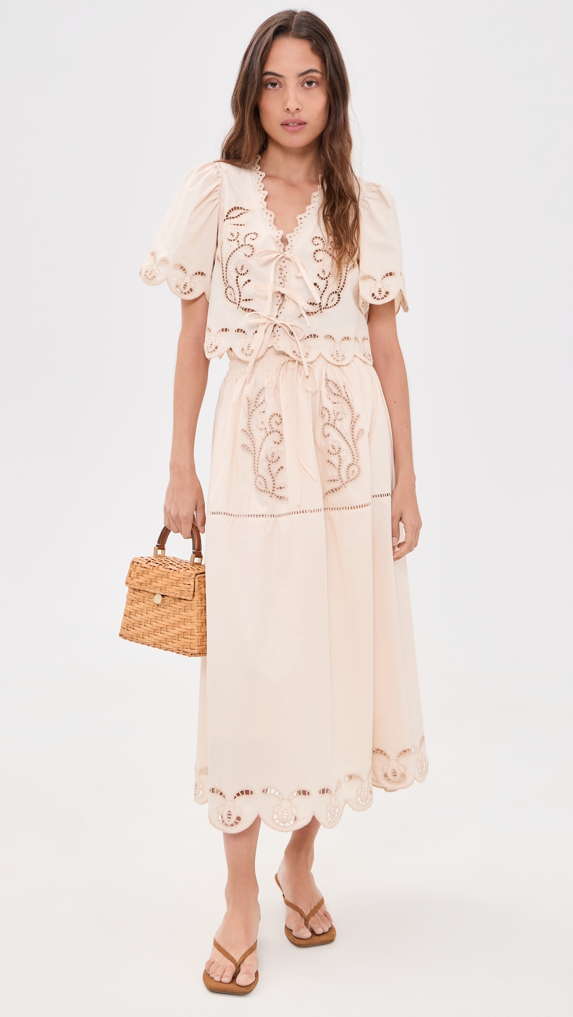 Eyelet Detail Skirt Cream