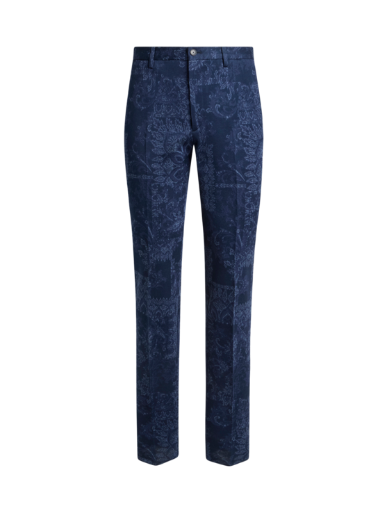 Cotton Jacquard Trousers With Floral Motif