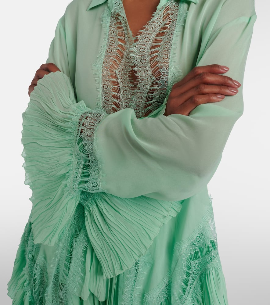 Lace-trimmed sheer georgette shirt