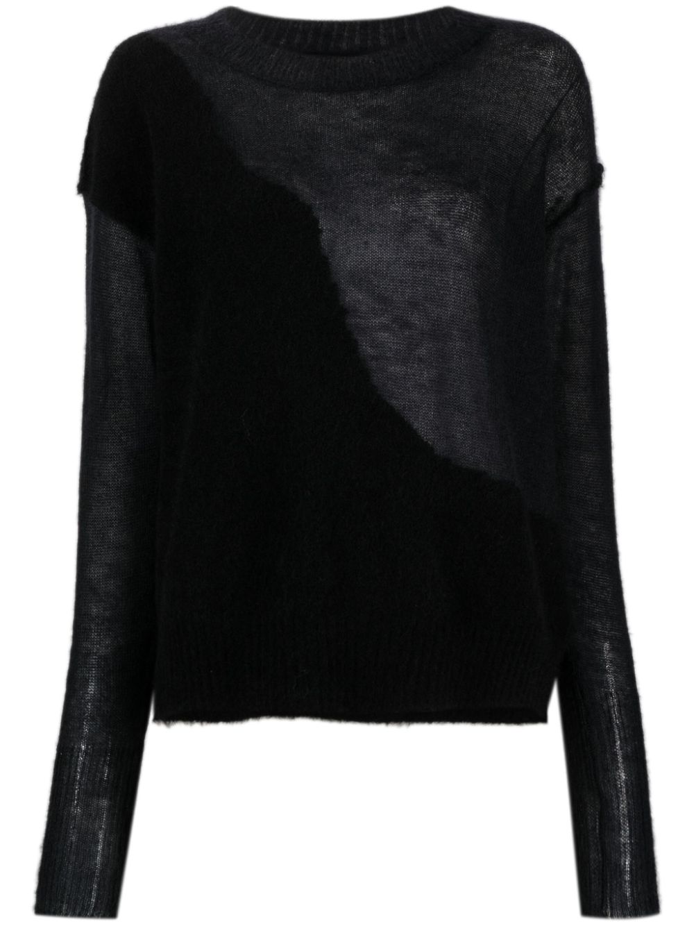 Crew-neck panelled fine-ribbed jumper - Black
